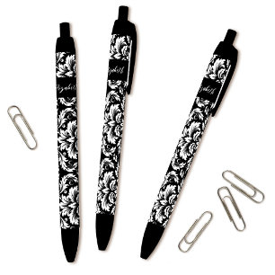 Bolígrafo De Tinta Negra Elegante Damasco Blanco Negro