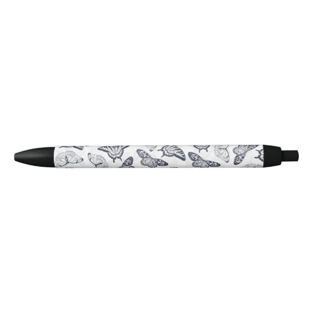Bolígrafo De Tinta Negra Elegante diseño de mariposa blanca negra (Anverso)