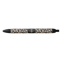 Bolígrafo De Tinta Negra Elegante estampado de leopardo con monograma