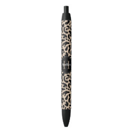 Bolígrafo De Tinta Negra Elegante estampado de leopardo con monograma