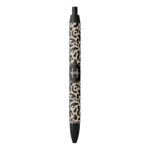 Bolígrafo De Tinta Negra Elegante estampado de leopardo con monograma
