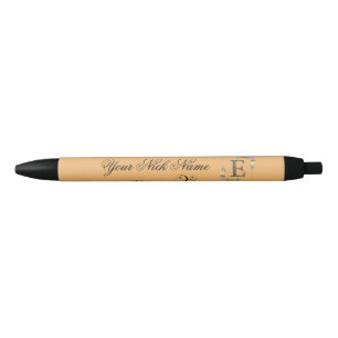 Bolígrafo De Tinta Negra Elegante Floral Inicial E