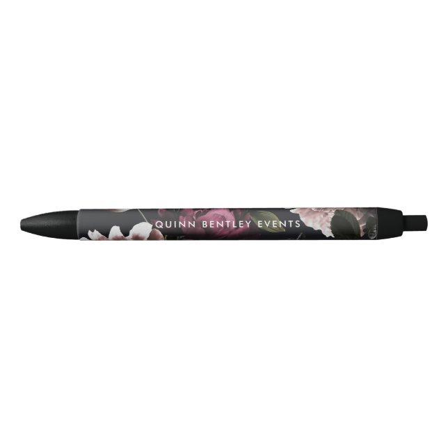 Bolígrafo De Tinta Negra Elegante Floral Oscura Personalizada (Anverso)