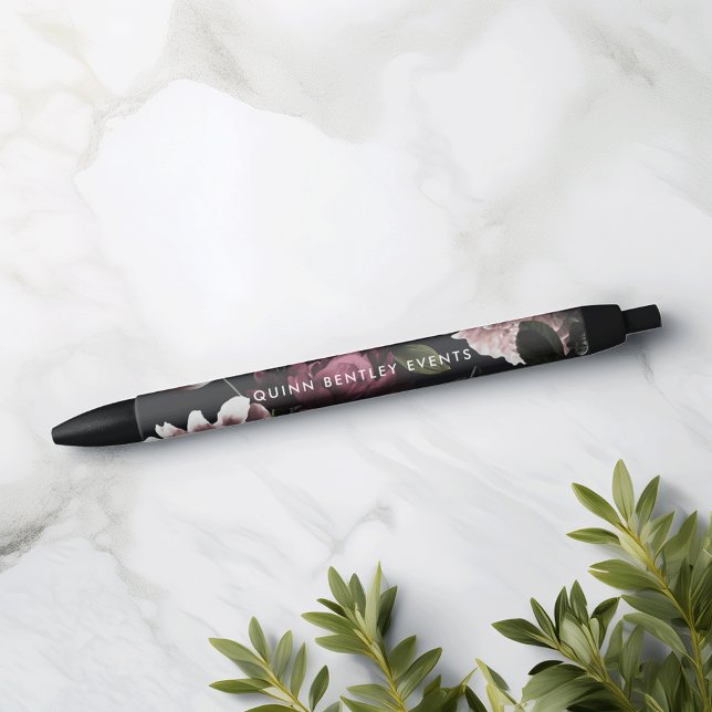 Bolígrafo De Tinta Negra Elegante floral oscuro personalizado (Subido por el creador)