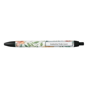 Bolígrafo De Tinta Negra Elegante Floral Personalizado Acuarela