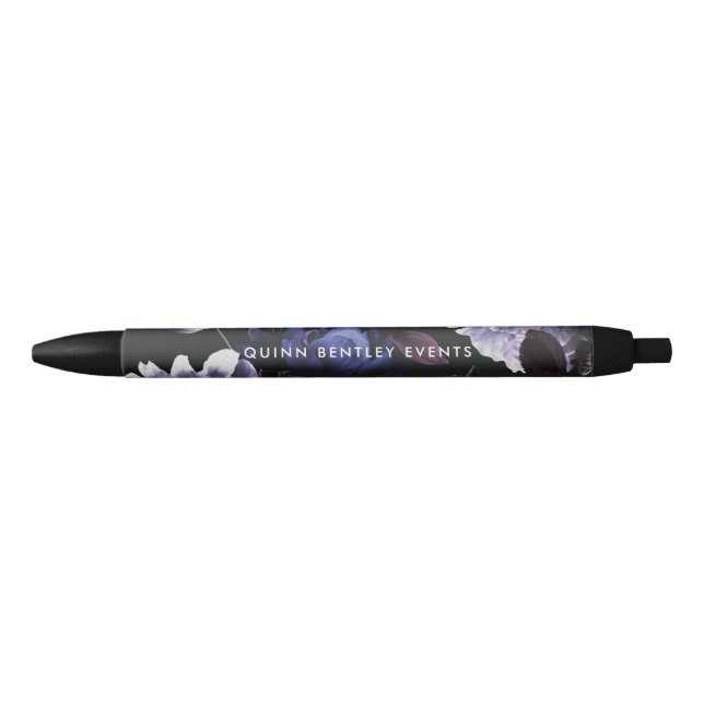 Bolígrafo De Tinta Negra Elegante floral violeta oscura personalizada (Anverso)