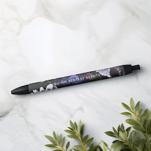 Bolígrafo De Tinta Negra Elegante floral violeta oscura personalizada