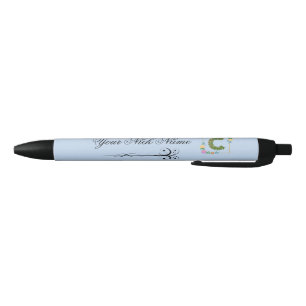 Bolígrafo De Tinta Negra Elegante Inicial Floral C