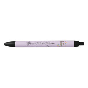 Bolígrafo De Tinta Negra Elegante Inicial Floral F