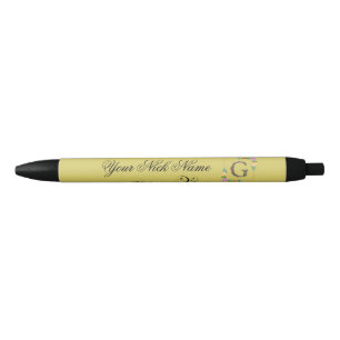 Bolígrafo De Tinta Negra Elegante Inicial Floral G