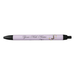 Bolígrafo De Tinta Negra Elegante Inicial Floral J