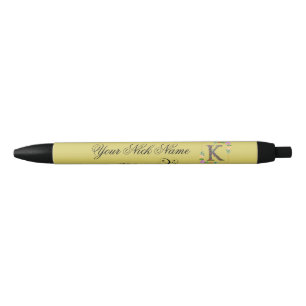 Bolígrafo De Tinta Negra Elegante Inicial Floral K