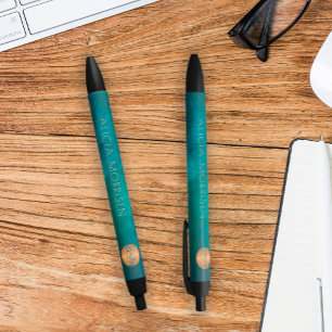Bolígrafo De Tinta Negra Elegante lujo monograma personalizado oro verde 