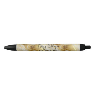 Bolígrafo De Tinta Negra Elegante marfil y oro mareado