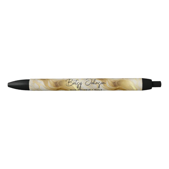 Bolígrafo De Tinta Negra Elegante marfil y oro mareado (Anverso)