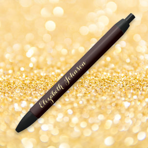 Bolígrafo De Tinta Negra Elegante Marrón Dorado Estiloso Nombre Oficina Neg
