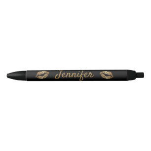 Bolígrafo De Tinta Negra elegante moda lindo personalizado beso negro dorad