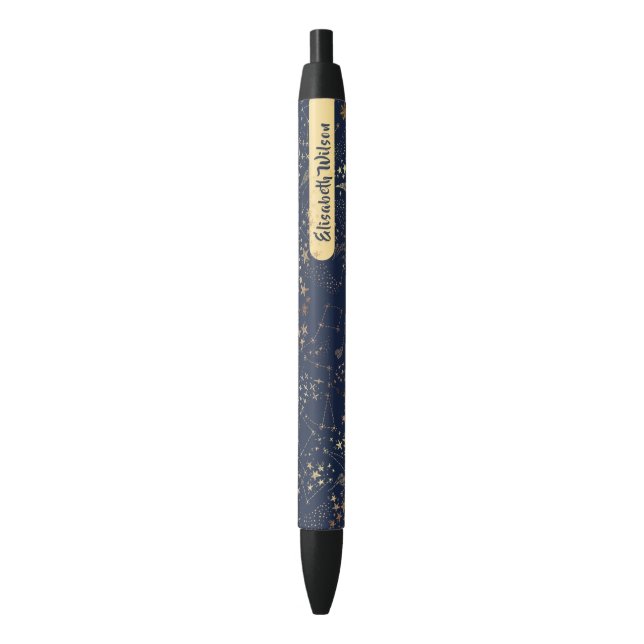 Bolígrafo De Tinta Negra Elegante Monograma azul celeste de oro mágico (Frente vertical)
