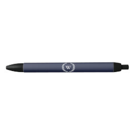 Bolígrafo De Tinta Negra Elegante Monograma Clásico Laurel Wreath Blue Pen