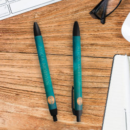 Bolígrafo De Tinta Negra Elegante monograma de lujo personalizado de oro ve