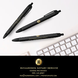 Bolígrafo De Tinta Negra Elegante Monograma de Oro Notario Negro Promociona