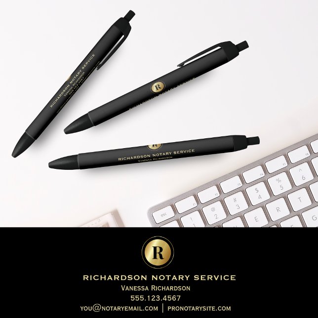 Bolígrafo De Tinta Negra Elegante Monograma de Oro Notario Negro Promociona (Subido por el creador)