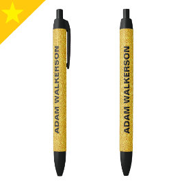 Bolígrafo De Tinta Negra Elegante Monograma Dorado Nombre de Script, Elegan