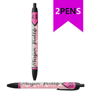 Bolígrafo De Tinta Negra Elegante Monograma Inicial de Nombre, Femenino Col