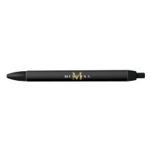 Elegante Monograma Negro Oro Clásico Nombre Inicia