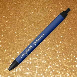 Bolígrafo De Tinta Negra Elegante Navy Blue Gold Nombre Trendy Office Busin