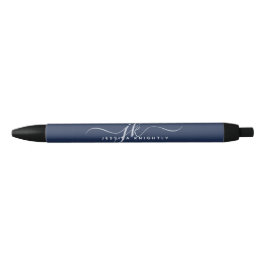 Bolígrafo De Tinta Negra Elegante Navy Blue Script Monograma Nombre de Inic