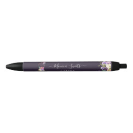 Bolígrafo De Tinta Negra Elegante negocio floral morado