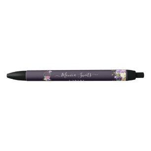Bolígrafo De Tinta Negra Elegante negocio floral morado