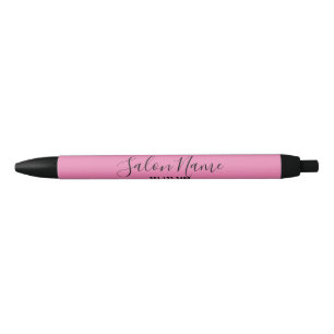 Bolígrafo De Tinta Negra Elegante negocio rosa con nombre y número de salón