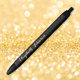 Bolígrafo De Tinta Negra Elegante Negro Oro Estiloso Nombre Oficina Negocio