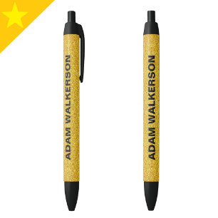 Bolígrafo De Tinta Negra Elegante nombre con monograma dorado en letra scri