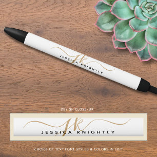 Bolígrafo De Tinta Negra Elegante Nombre de Iniciales de Monograma de Guión
