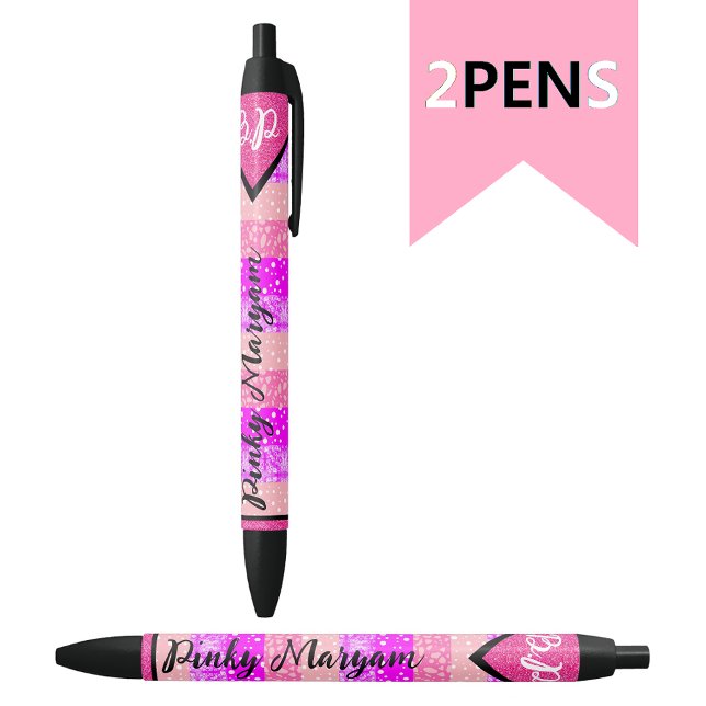 Bolígrafo De Tinta Negra Elegante nombre de monograma inicial rosado para C (Stylish girl pens)