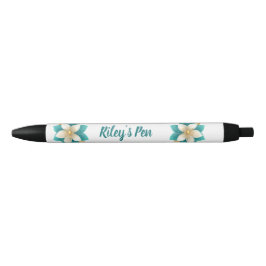 Bolígrafo De Tinta Negra Elegante nombre floral azul Verde azulado
