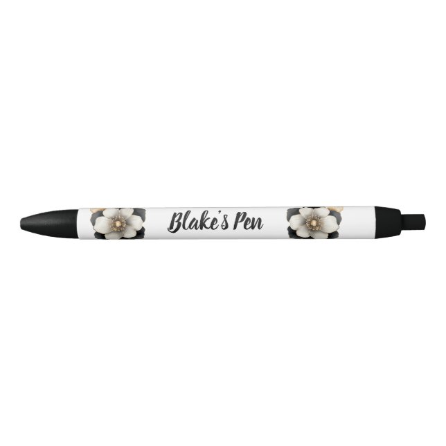 Bolígrafo De Tinta Negra Elegante nombre floral negro (Anverso)