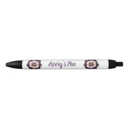 Bolígrafo De Tinta Negra Elegante nombre violeta floral