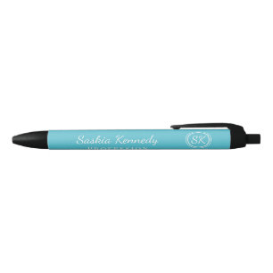 Bolígrafo De Tinta Negra Elegante Ocean Blue Profesional Monograma Negocios