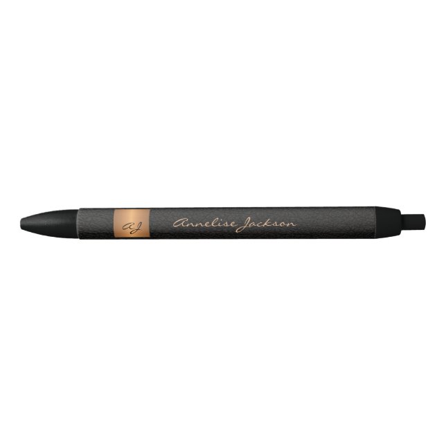 Bolígrafo De Tinta Negra Elegante oficina de guiones de nombre de oro negro (Anverso)