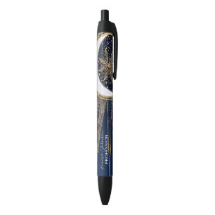 Bolígrafo De Tinta Negra Elegante Oro y Sol Azul Luna Mandala Doodles Arte