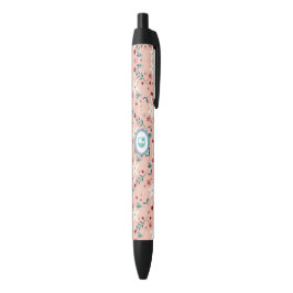 Bolígrafo De Tinta Negra Elegante patrón floral rosa lindo  