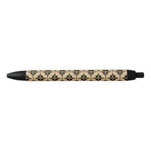 Bolígrafo De Tinta Negra Elegante patrón geométrico de oro y negro