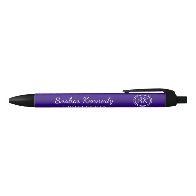 Bolígrafo De Tinta Negra Elegante Purple Profesional Monograma Negocios (Parte superior)