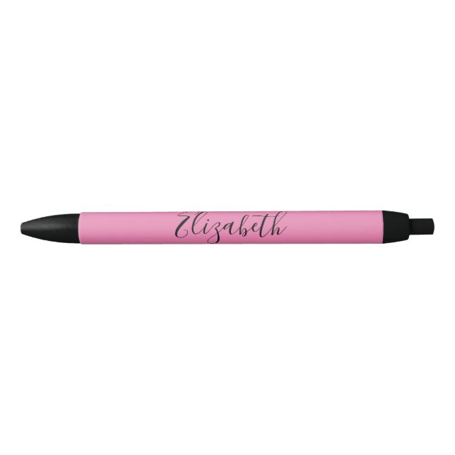 Bolígrafo De Tinta Negra Elegante rosa con nombre en escritura negra (Anverso)