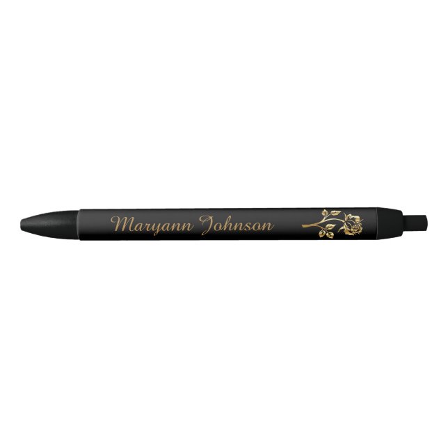 Bolígrafo De Tinta Negra Elegante Rosa de oro personalizado (Anverso)