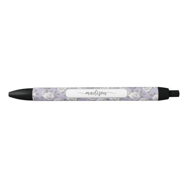 Bolígrafo De Tinta Negra Elegante Rosa Garden Lavender Pen (Anverso)